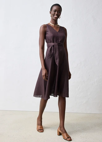 Rochie midi din in 100% • maro închis • magazin bonprix