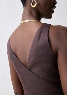 Midi jurk van puur linnen • donkerbruin • bonprix online shop