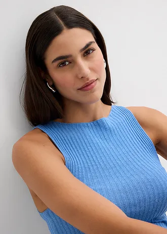 Přiléhavý pletený top z viskózové směsi • středně modrá • bonprix obchod