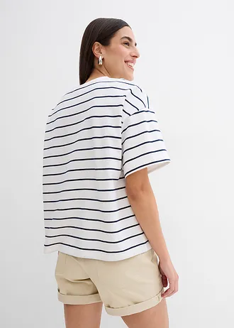 Sweater in een zachte katoenmix • wolwit-donkerblauw gestreept • bonprix online shop