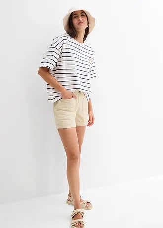 Bluza z miękkiego materiału z domieszką bawełny • biel wełny - ciemnoniebieski w paski • sklep bonprix