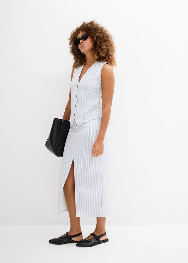 Gilet sans manches rayé en jean, Couleur: blanc rayé