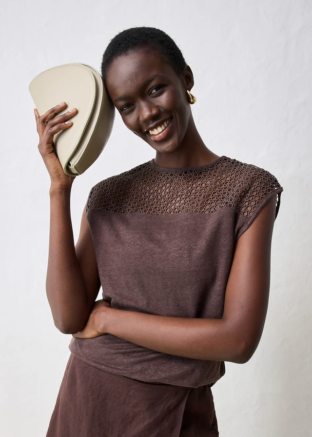 Top 100% lin, Couleur: marron foncé