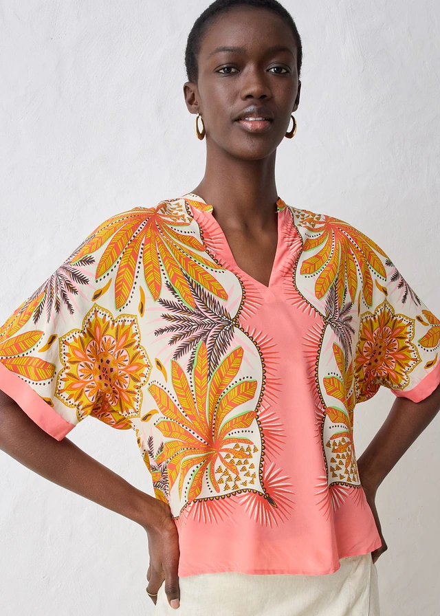 Blouse en soie mélangée, Couleur: saumon clair/curry