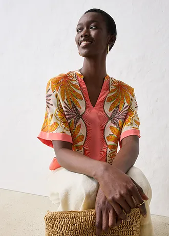 Tunika z jemného hodvábneho mixu • lososovo ružová-citrónová karí • obchod bonprix