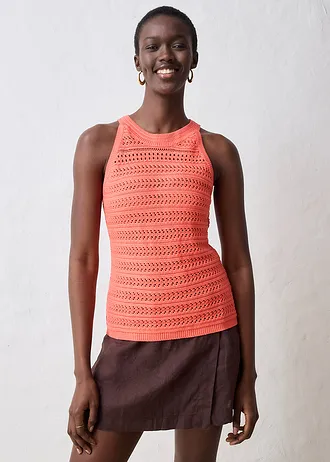 Pletený ažurový top s podílem lnu • světle lososová • bonprix obchod