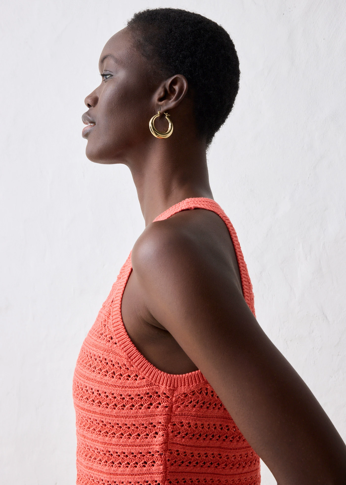 Pletený ažurový top s podílem lnu • světle lososová • bonprix obchod