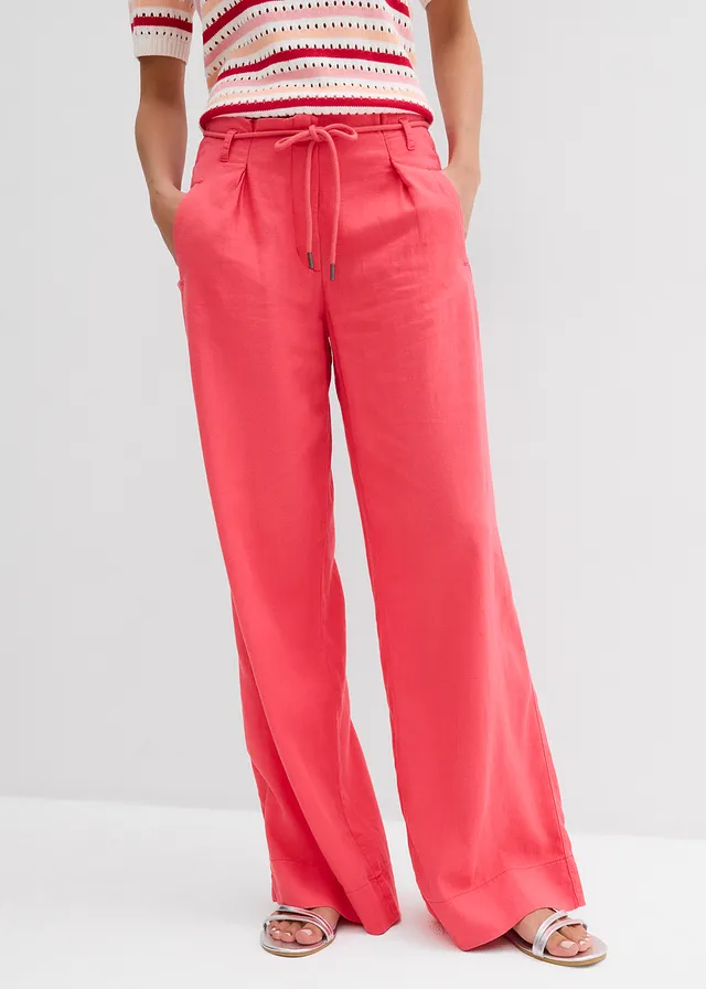 Pantalon paper bag en lin mélangé léger, Couleur: rose paradis