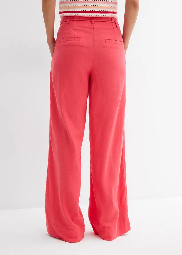 Pantalon paper bag en lin mélangé léger, Couleur: rose paradis