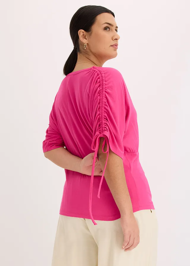 T-shirt à boutons décoratifs, Couleur: fuchsia
