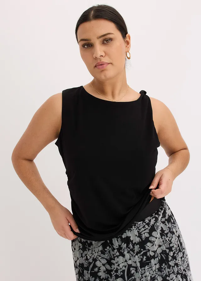 Top en jersey twisté, Couleur: noir