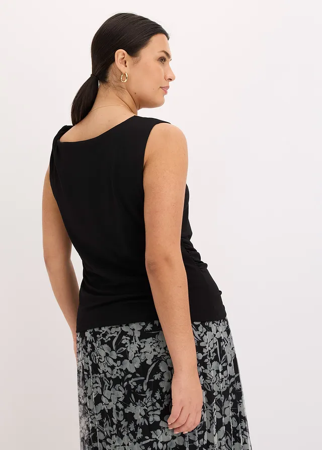Jersey top met twist, Kleur: zwart