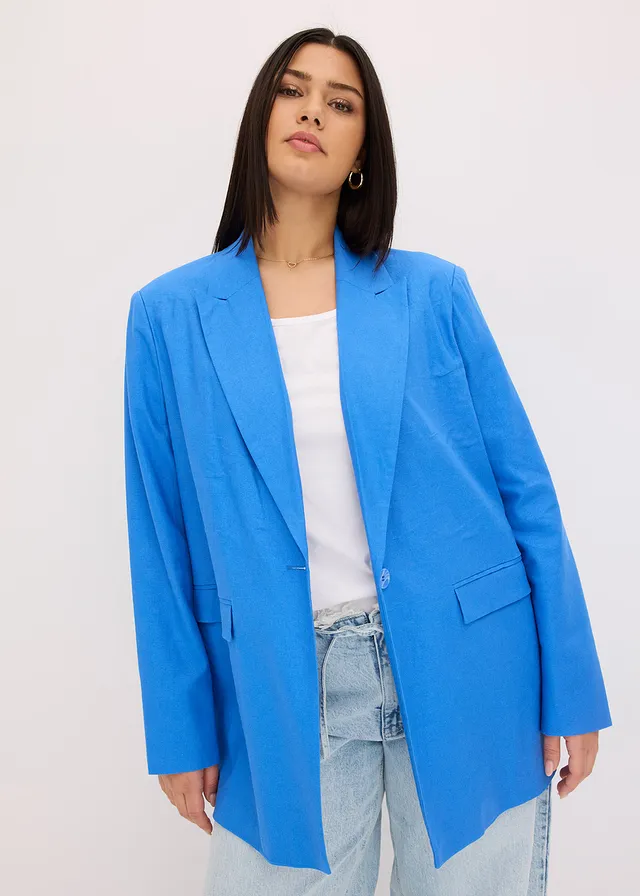 Linnen blazer, Kleur: gletsjerblauw