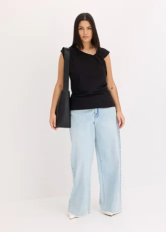 Triko z elastické bavlněné směsi, s přetočeným detailem, barva: černá