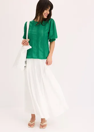 Shirt met broderie anglaise en volants • edelsteengroen • bonprix online shop