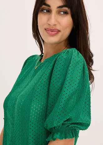 Shirt met broderie anglaise en volants • edelsteengroen • bonprix online shop