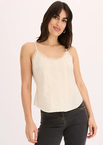Blousetop met broderie anglaise, Kleur: naturel