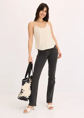 Blousetop met broderie anglaise, Kleur: naturel