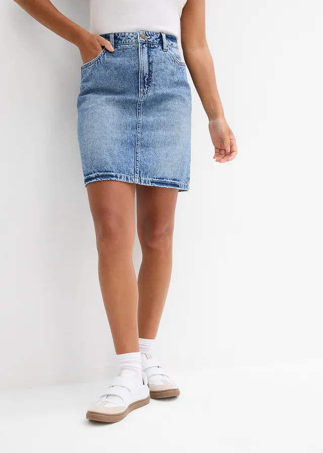 Jupe en jean, taille mi-haute, peu extensible • bleu moyen denim used • product-page.page-title-suffix