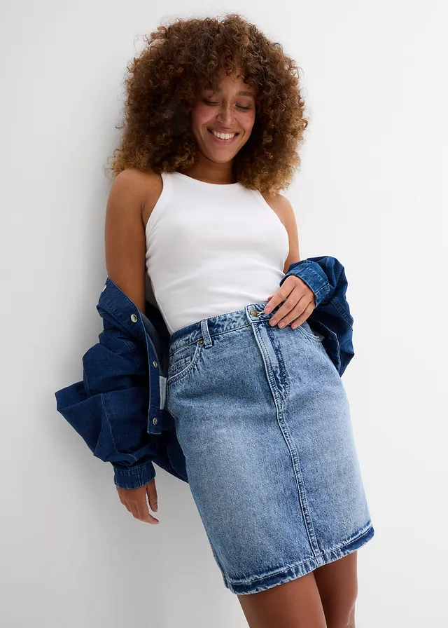 Jupe en jean, taille mi-haute, peu extensible • bleu moyen denim used • product-page.page-title-suffix