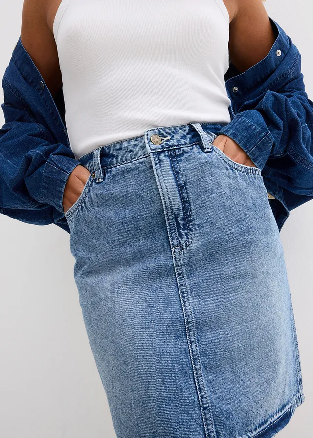 Jupe en jean, taille mi-haute, peu extensible • bleu moyen denim used • product-page.page-title-suffix