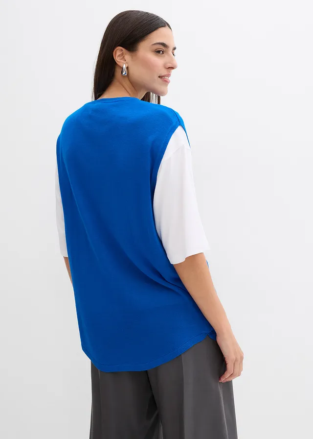 Ballonvormige gebreide top van fijne viscose, Kleur: azuurblauw