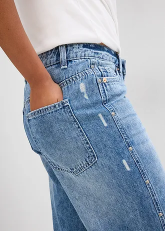 Džíny Loose, Straight, Mid Waist, nízký podíl streče • modrá stone used • bonprix obchod