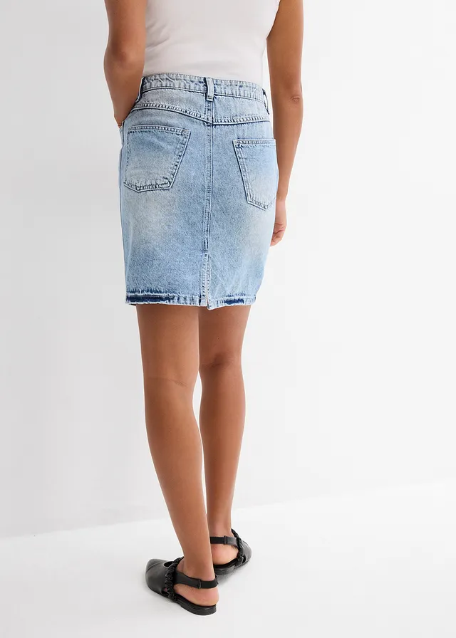 Jupe en jean, taille mi-haute, peu extensible, Couleur: bleu glacier denim used