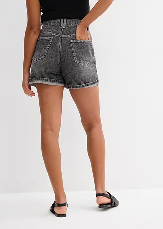 Jeans short high waist, low stretch, Kleur: zwart denim used