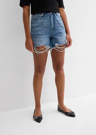 Jeans short high waist, low stretch, Kleur: blauw denim used