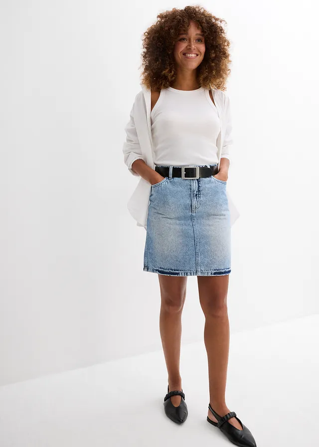 Spijkerrok mid waist, low stretch, Kleur: ijsblauw denim used