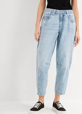 Barrel jeans mid waist, comfortabele tailleband, cropped • ijsblauw denim used • bonprix online shop
