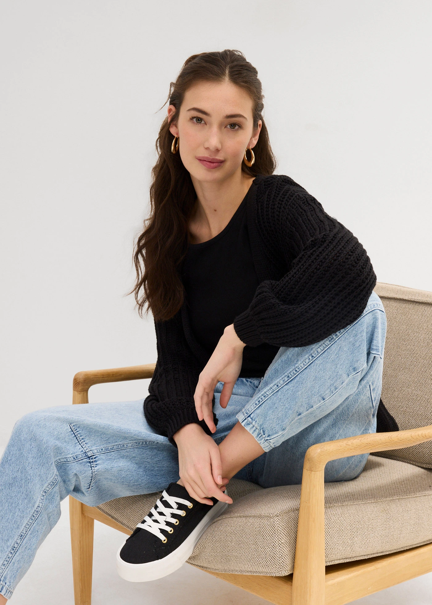 Jean barrel taille mi-haute peu extensible, cropped • denim bleu glacier used • Boutique bonprix