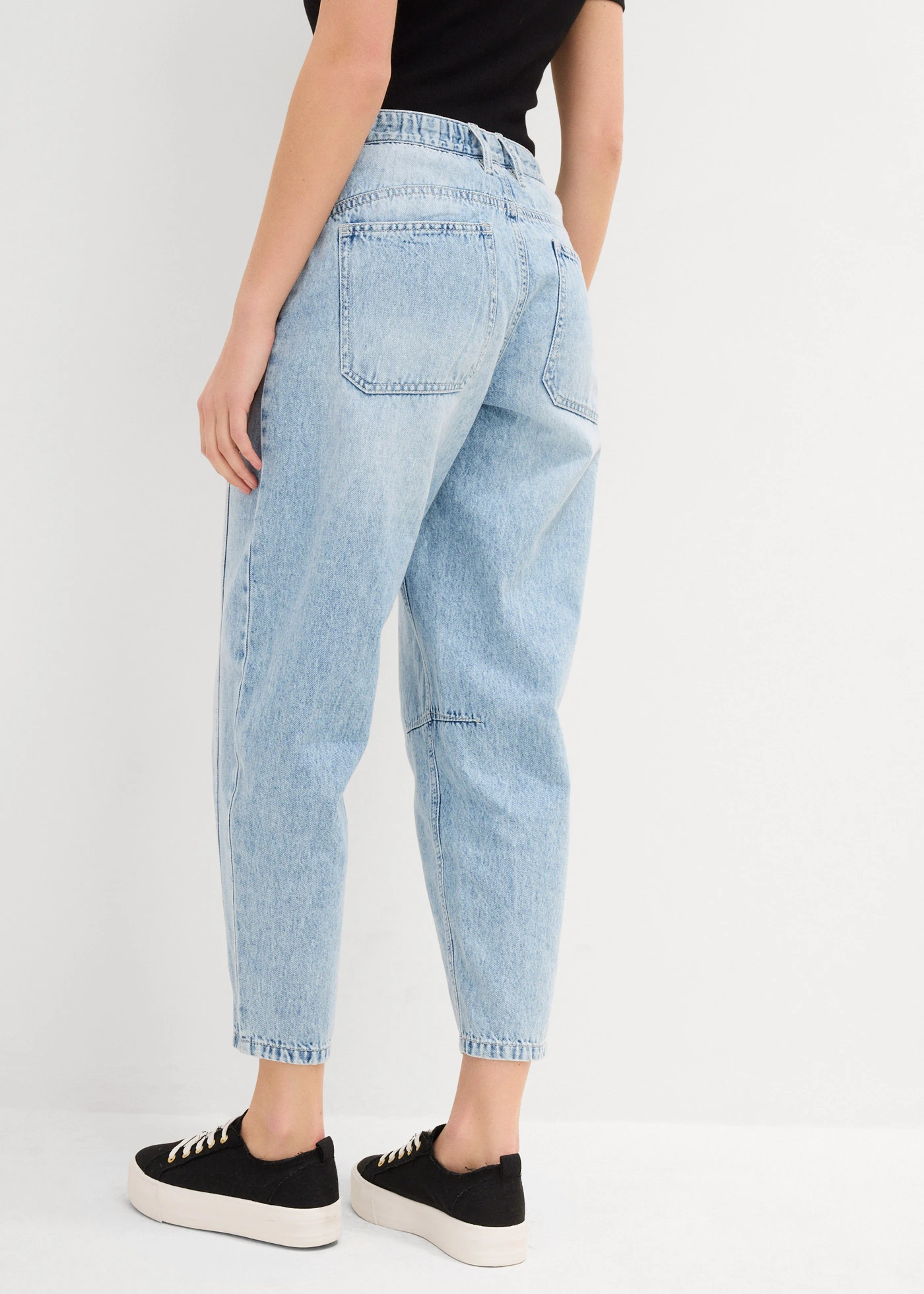 Barrel jeans mid waist, cropped • ijsblauw denim used • bonprix online shop