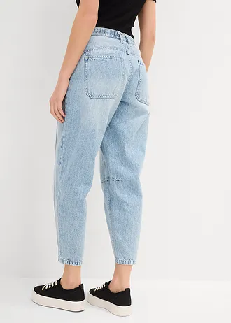 Džíny Barrel, Mid Waist, nízký podíl streče, zkrácené • ledově modrý denim used • bonprix obchod