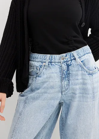 Blugi Barrel Mid Waist, cropped • bleu prespălat uzat • magazin bonprix