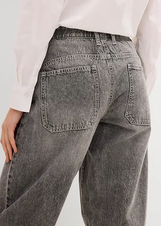 Barrel jeans mid waist, low stretch, cropped • light grey denim used • bonprix online shop