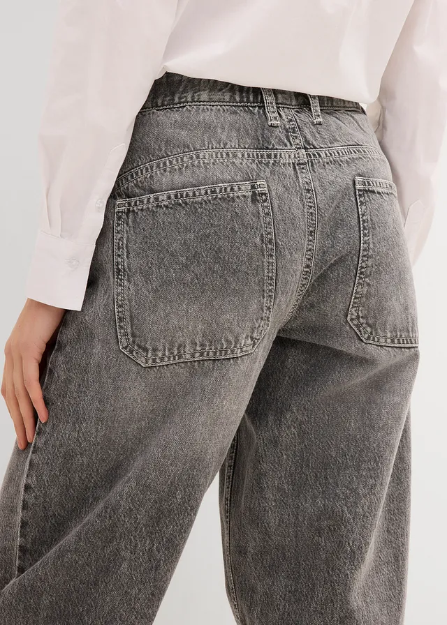 Jean barrel taille mi-haute, cropped • gris clair denim used • product-page.page-title-suffix