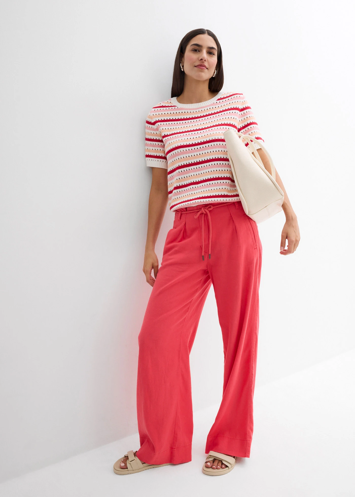 Geribd shirt met ajourpatroon • wolwit-melba-dieprood-soft roze gestreept • bonprix online shop