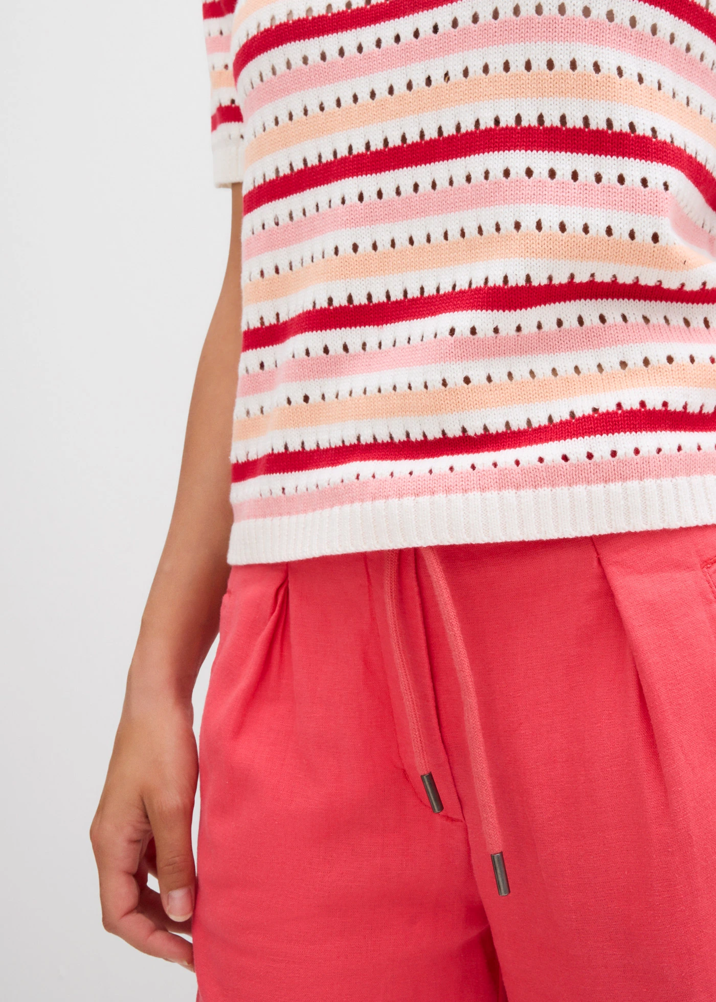 Geribd shirt met ajourpatroon • wolwit-melba-dieprood-soft roze gestreept • bonprix online shop