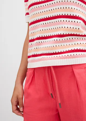 Geribd shirt met ajourpatroon • wolwit-melba-dieprood-soft roze gestreept • bonprix online shop