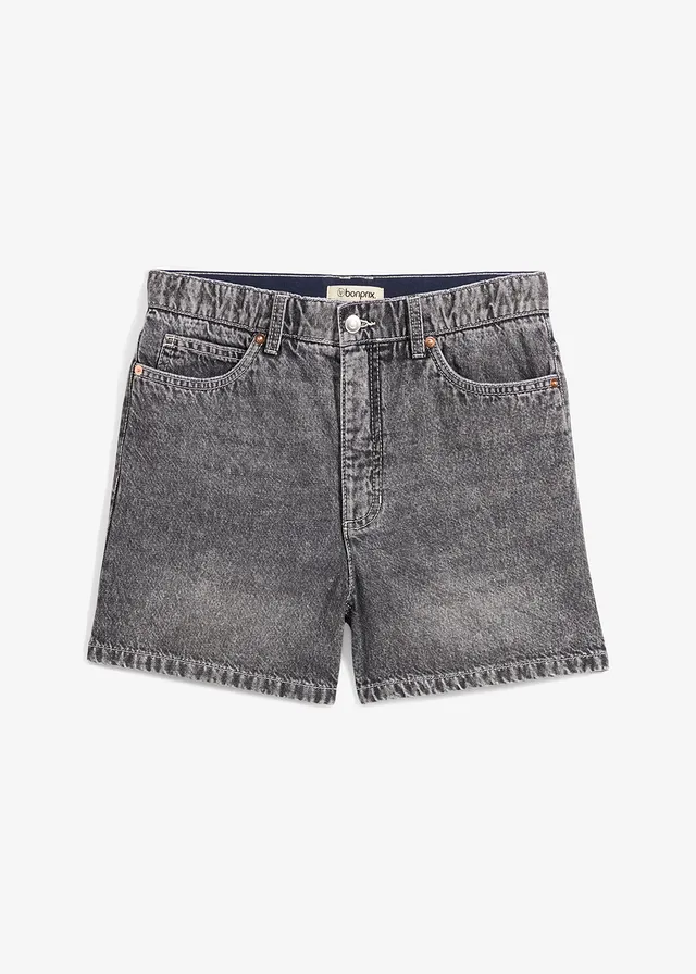 Jeans short high waist, low stretch, Kleur: zwart denim used