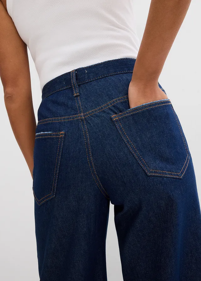 Wide leg jeans, mid waist, low stretch • diepblauw denim ongewassen • product-page.page-title-suffix