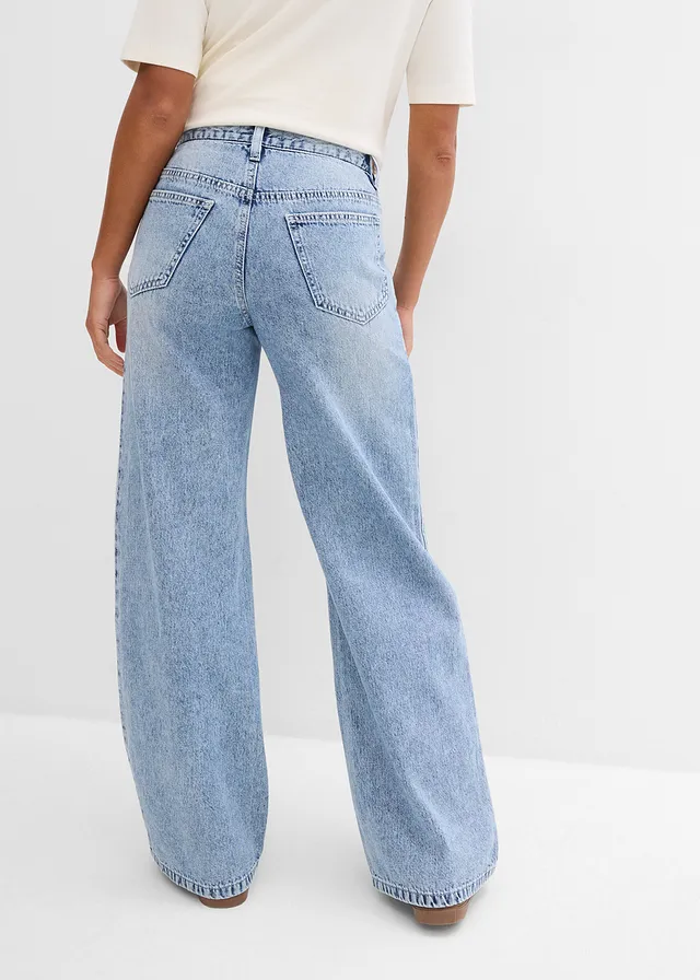 Wide leg jeans, mid waist, low stretch, Kleur: ijsblauw denim used