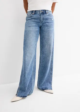 Loose straight jeans mid waist, low stretch, Kleur: blue stone used