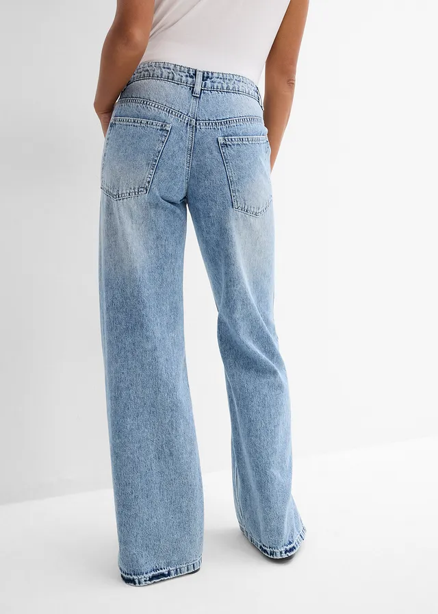 Loose straight jeans mid waist, low stretch • ijsblauw denim used • product-page.page-title-suffix