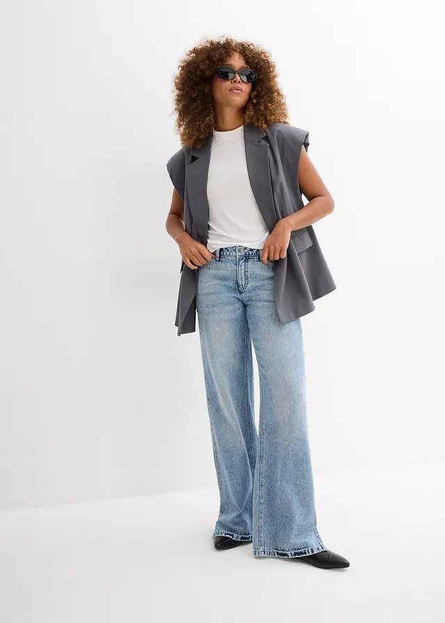 Jean droit et ample, taille mi-haute, peu extensible • denim bleu glacier used • product-page.page-title-suffix