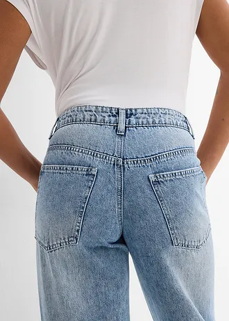 Džíny Loose, Straight, Mid Waist, nízký podíl streče • ledově modrý denim used • bonprix obchod