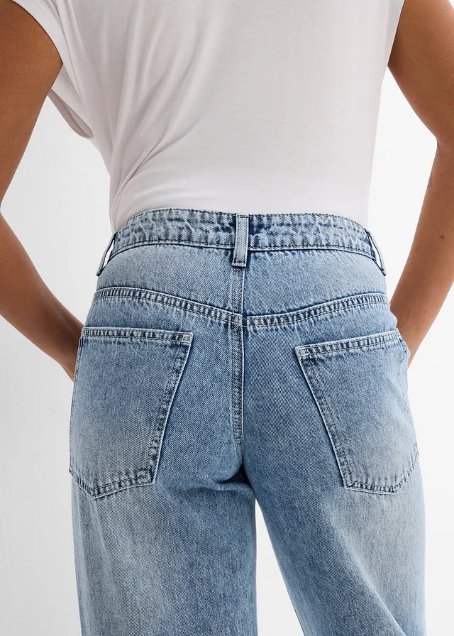 Jean droit et ample, taille mi-haute, peu extensible • denim bleu glacier used • product-page.page-title-suffix