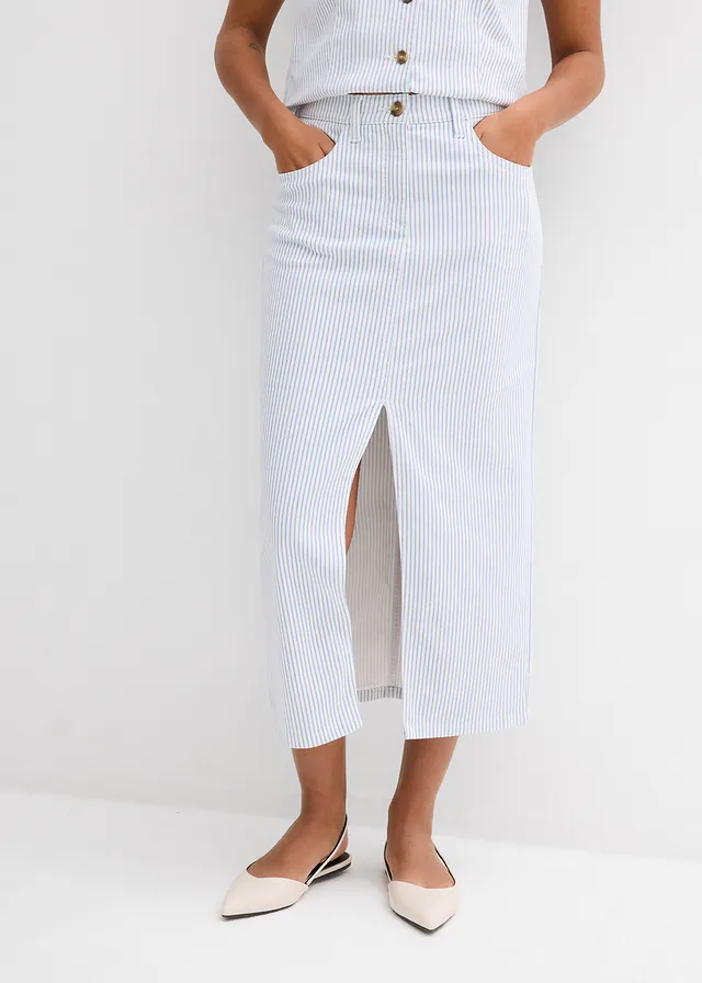 Jupe en jean, Couleur: blanc rayé